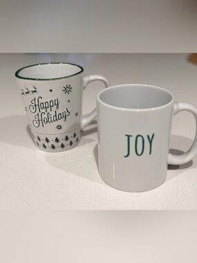 Design PAC Mug Pair White Ceramic -Joy and Happy Holidays